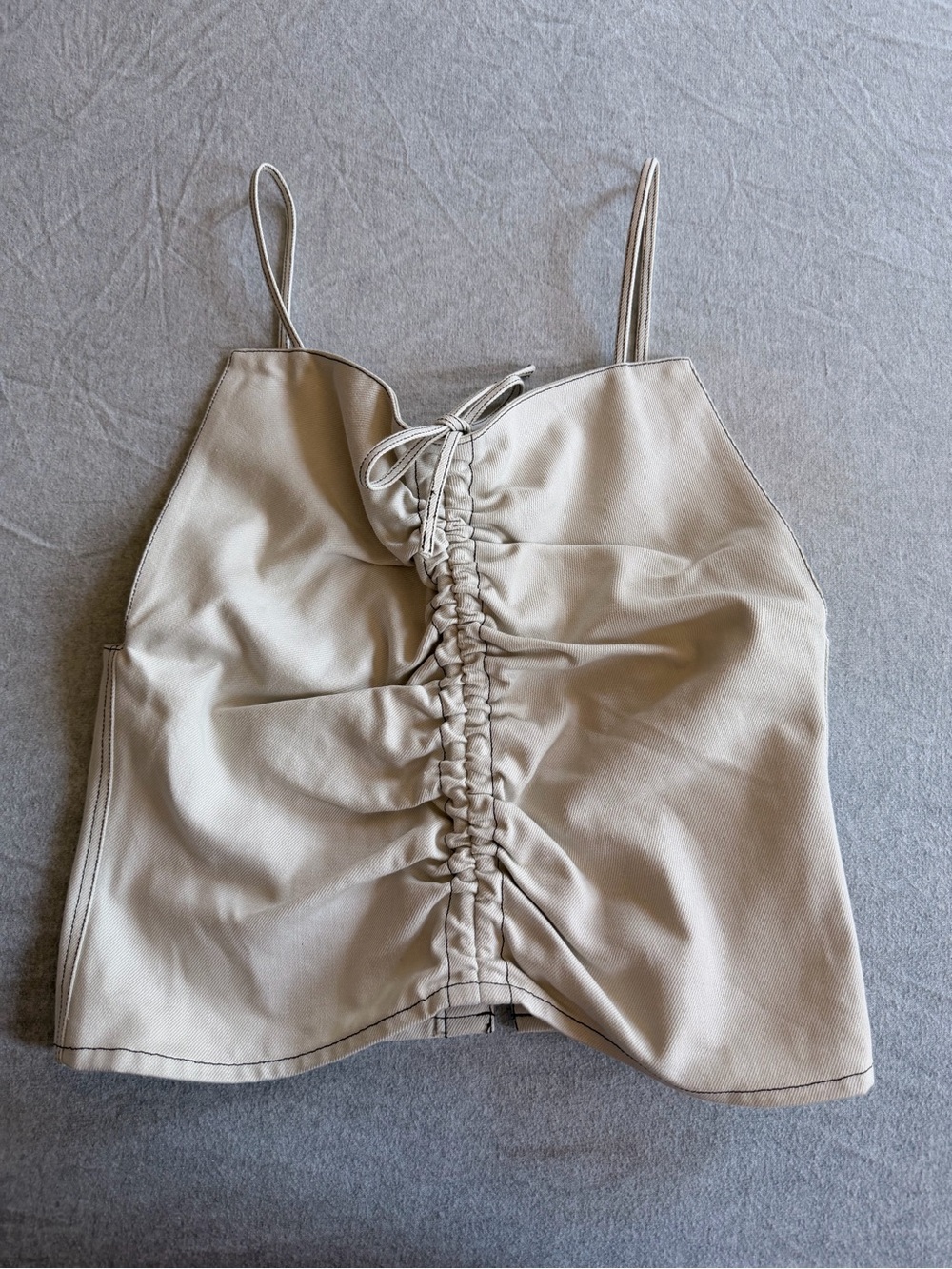 Ruched Front Spaghetti Strap Tank Top - Cream